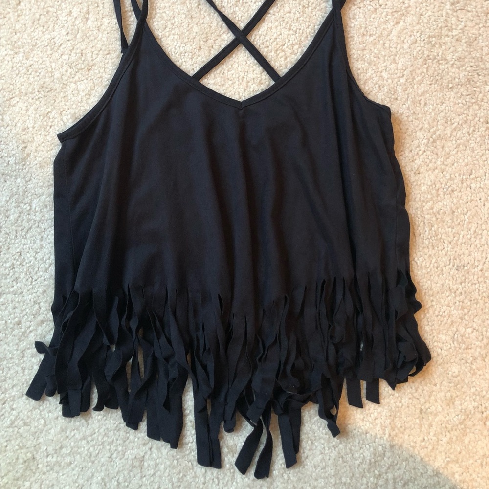 Black fringed tank top (S)